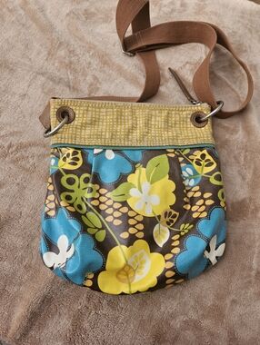Vintage Fossil Floral Crossbody Bag in Blue, Yellow and Brown